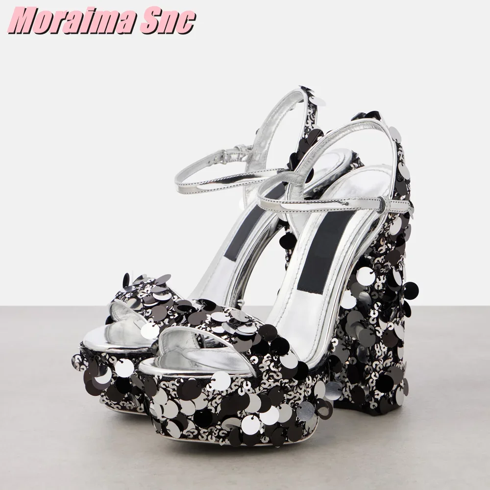 Women'S Shoes Quality - Pailletten-Glitzer Plateau-Sandalen Blockabsatz Knöchelriemen Sexy Modische