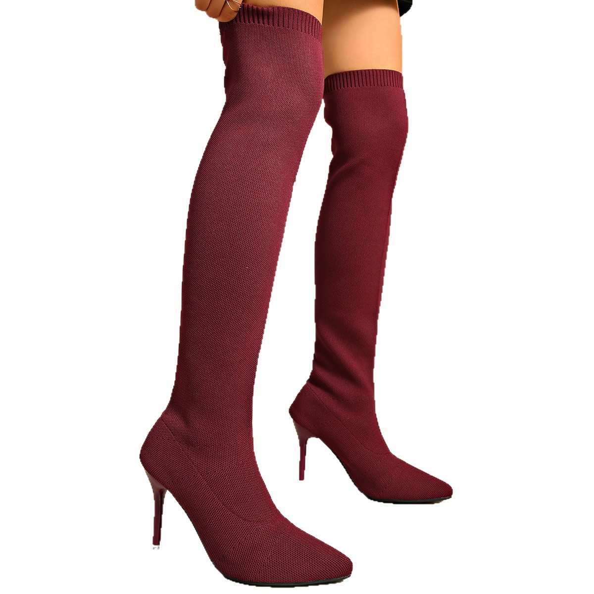 Sock Boot Women - Overknee-Sockenstiefel, Damen, dünne High-Heels, gestrickte Spitze,