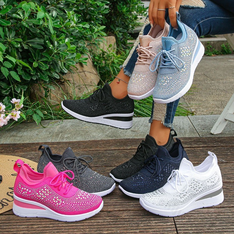 Women Shoes Tennis - Damen-Sneaker 2026: Atmungsaktive Mesh-Schuhe mit Glitzersteinen,